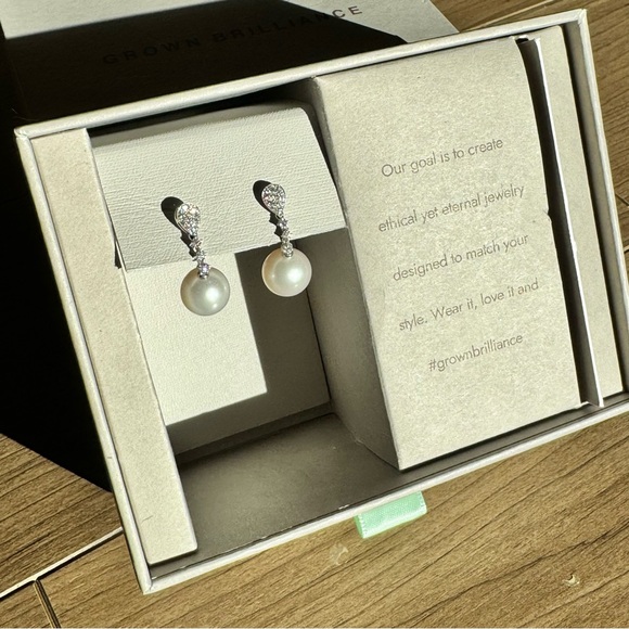 Cultured Freshwater Pearl and 1/3 ctw Lab Grown Diamond Linear Drop Earrings - Picture 3 of 7